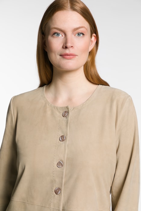 Lederhemd, Veloursleder, Ziernähte, Rundhals, Langarm