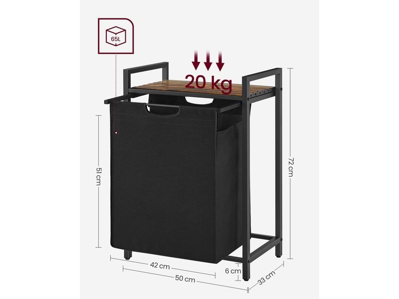 VASAGLE Wäschekorb  mit Ablage 65 l, Schwarz Wäschesammler