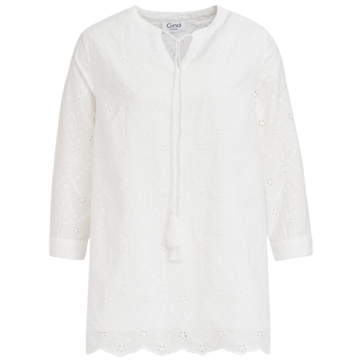 Gina Damen Bluse mit Lochstickerei weiss