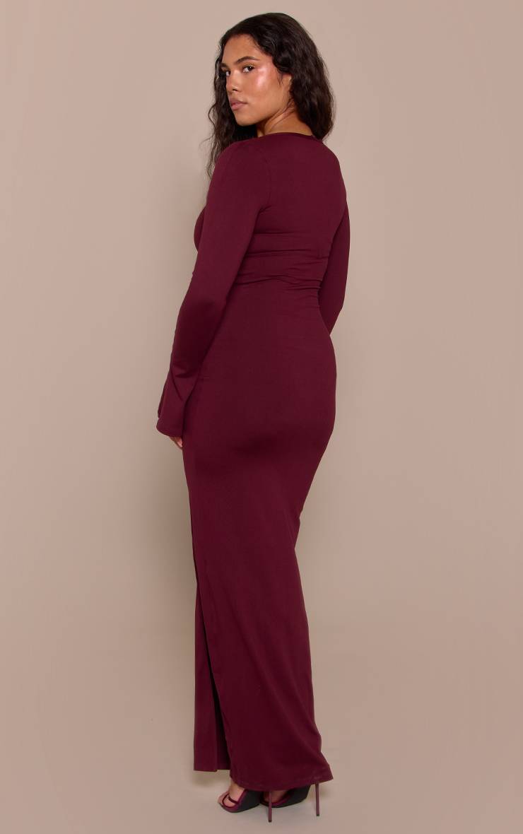Rouge Bordeaux Robe Maxi Moulante Sculptante À Encolure Asymétrique Et Manches Évasées