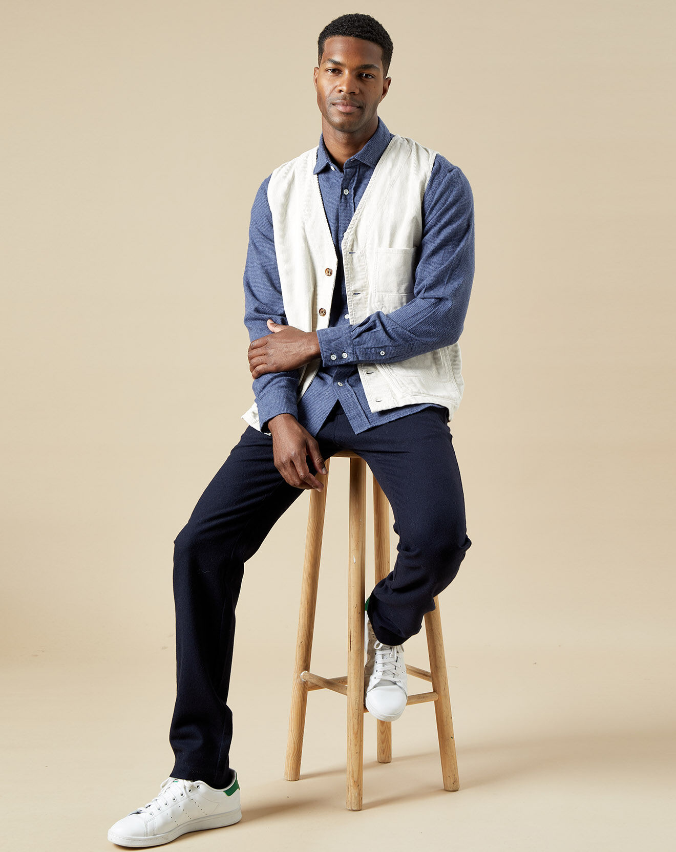 Hartford Gilet en Velours côtelé Will craie