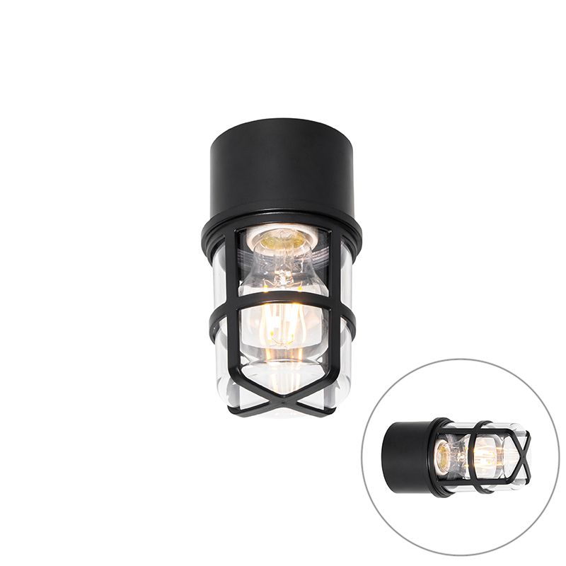 Plafond- en wandlamp zwart met heldere kap IP54 - Kiki