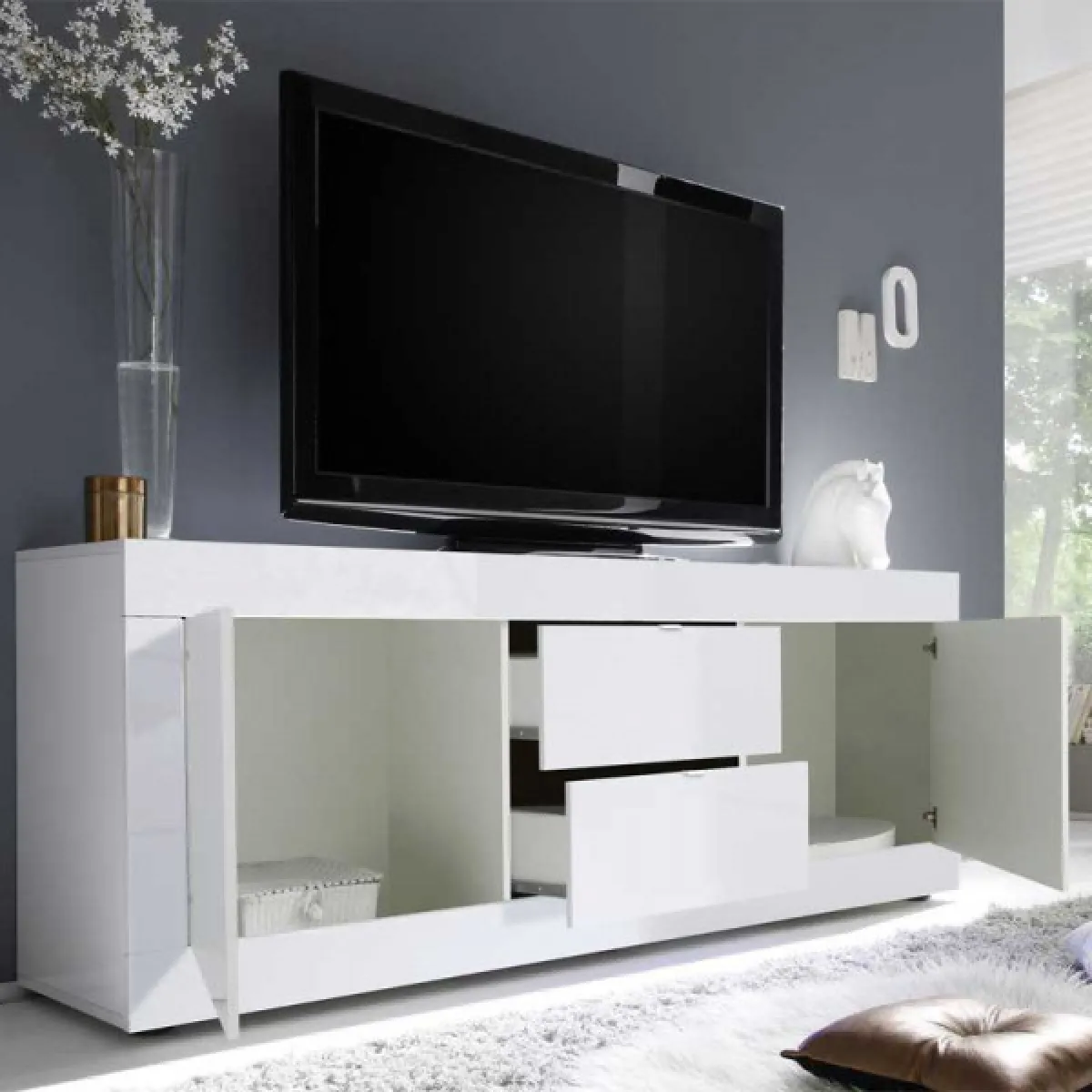 Dansmamaison Meuble TV Milan - Blanc laqué