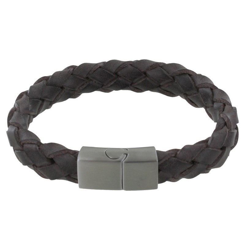 Bracelet Homme Cuir Large Tresse Marron Foncé - taille 21 cm