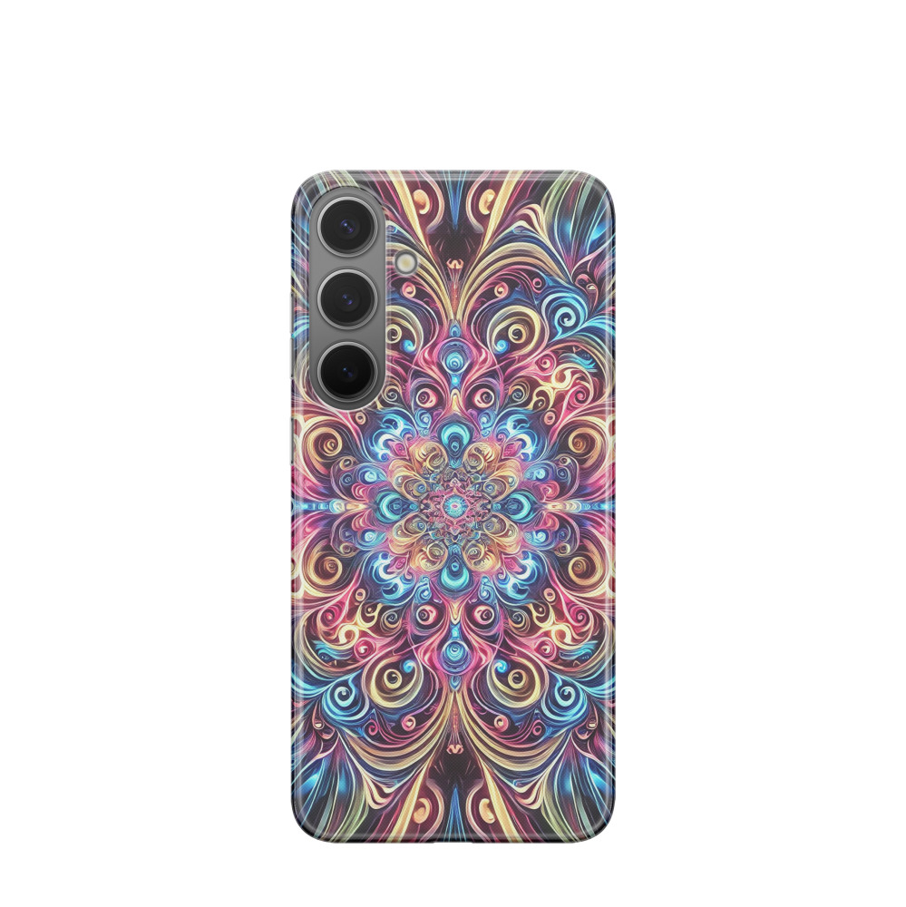 Samsung Galaxy S24 Plus Gummi Hülle Neon Mandala - Blau / Gelb / Rot