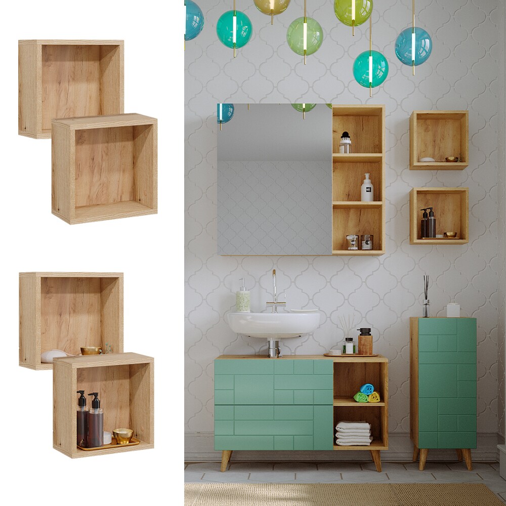 Vicco Wandregal Rudi 2er Set hängend, 30 x 30 cm, Eiche Evoke Mintgrün, Ablage