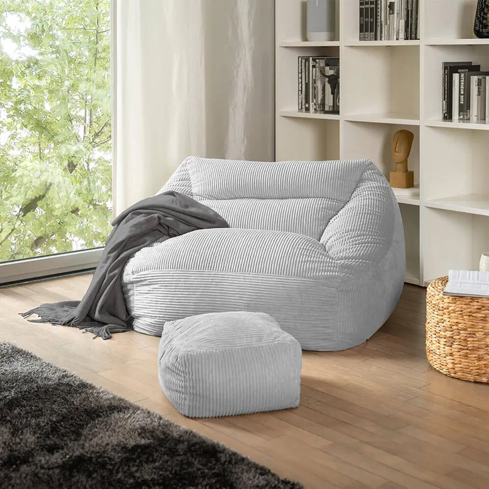 HOME DELUXE zitzak COSY lichtgrijs incl. krukje