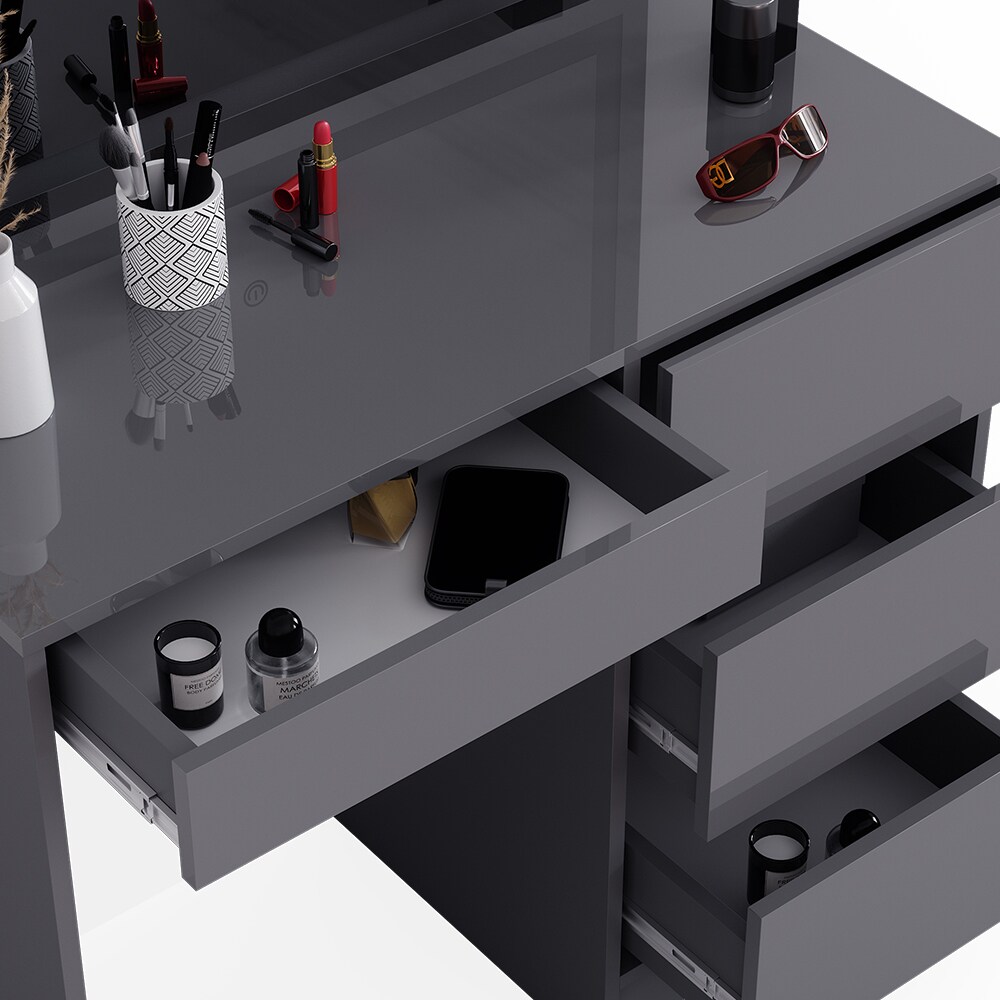 Vicco Schminktisch Sherry Anthrazit Hochglanz 90 x 75 cm LED-Spiegel modern