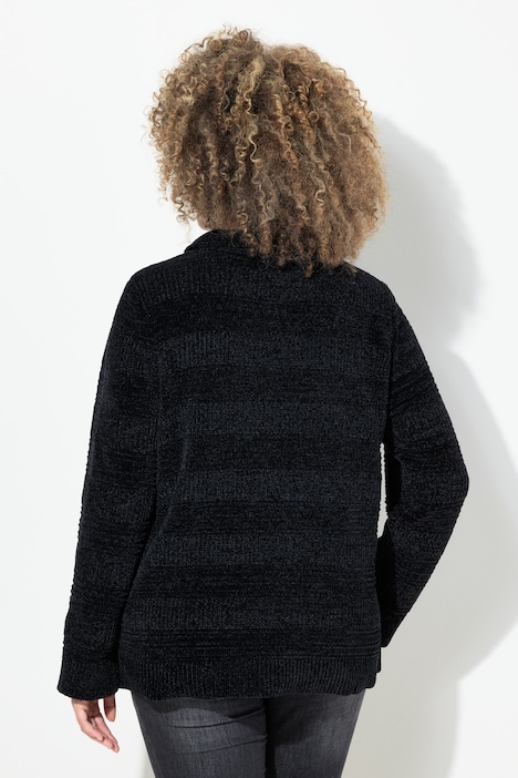 Troyer-Pullover, Chenille, Stehkragen, Langarm
