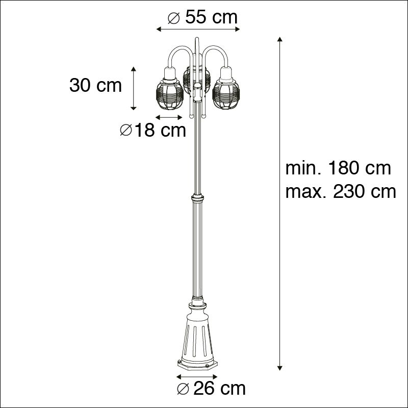 Landelijke buitenlamp zwart 3-lichts IP44 - Guardado