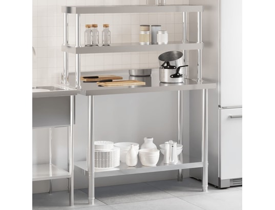 VIDAXL - Mobilier de cuisine Table de travail de cuisine avec étagère 110x55x150 cm inox