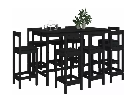 Ensemble de bar 9 pcs Noir Bois de pin massif