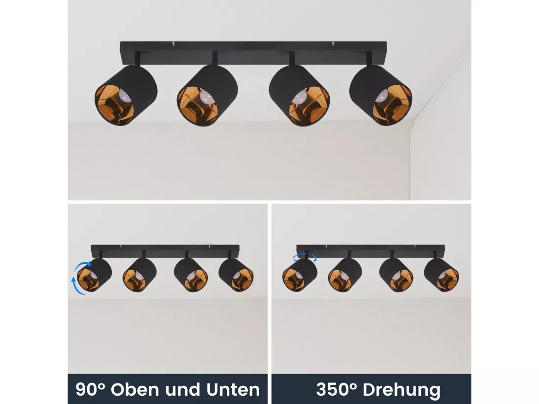 NETTLIFE 4 Spots de Plafond Noir Vintage E14 Pivotants à 350° MAX.25W avec Écran en Tissu pour Chambre Couloir Salon (Sans Ampoule)