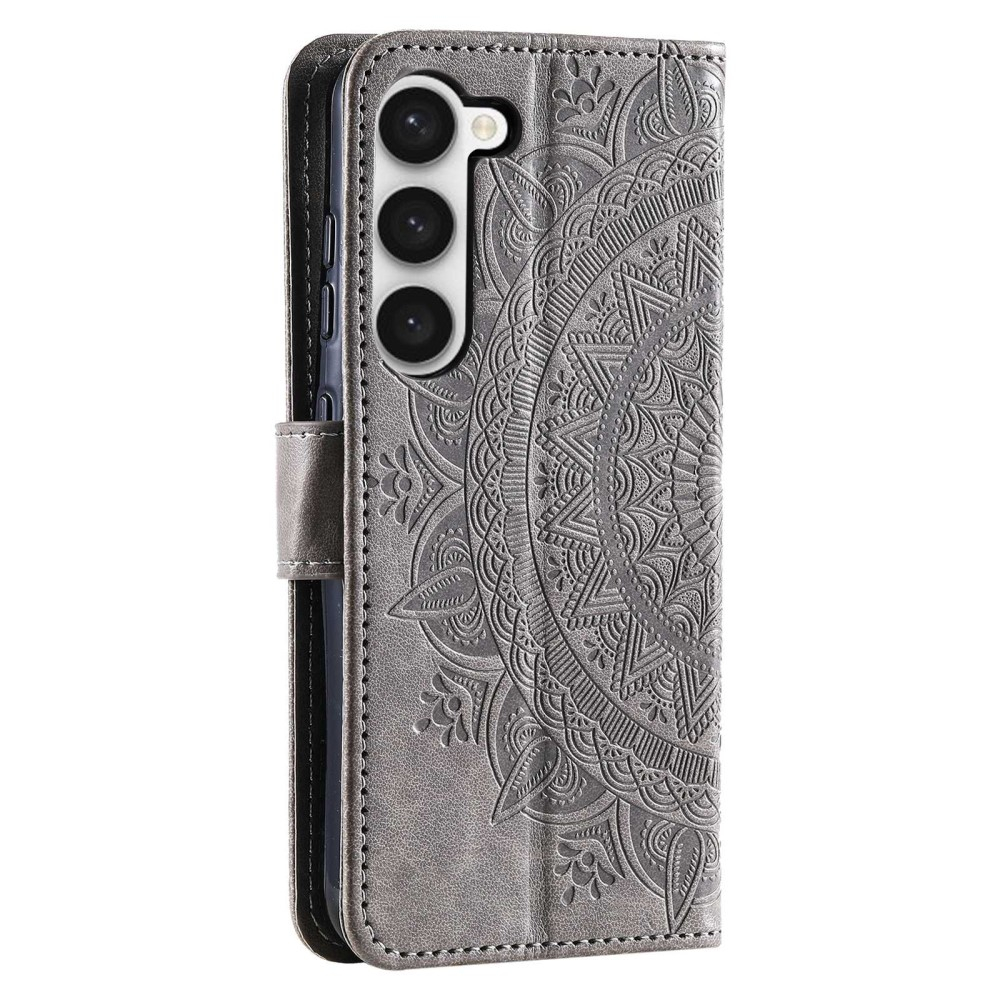 Samsung Galaxy S23  Plus 5G Leder Tasche Wallet - Mandala Flowers Imprint - Grau