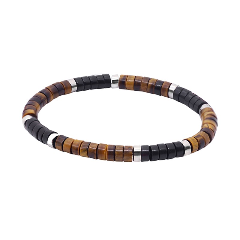Bracelet Pierres Heishi oeil De Tigre Et Agate Noire-XS-14cm