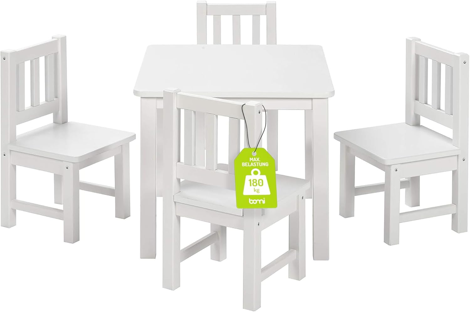 Bomi Spielsitzgruppe 4 Stühlchen Baby mit Tisch | Amy aus FSC nachhaltigem Kiefer Massiv Holz | Kinder Möbel Mädchen und Jungen | Sitzgruppe in Weiss