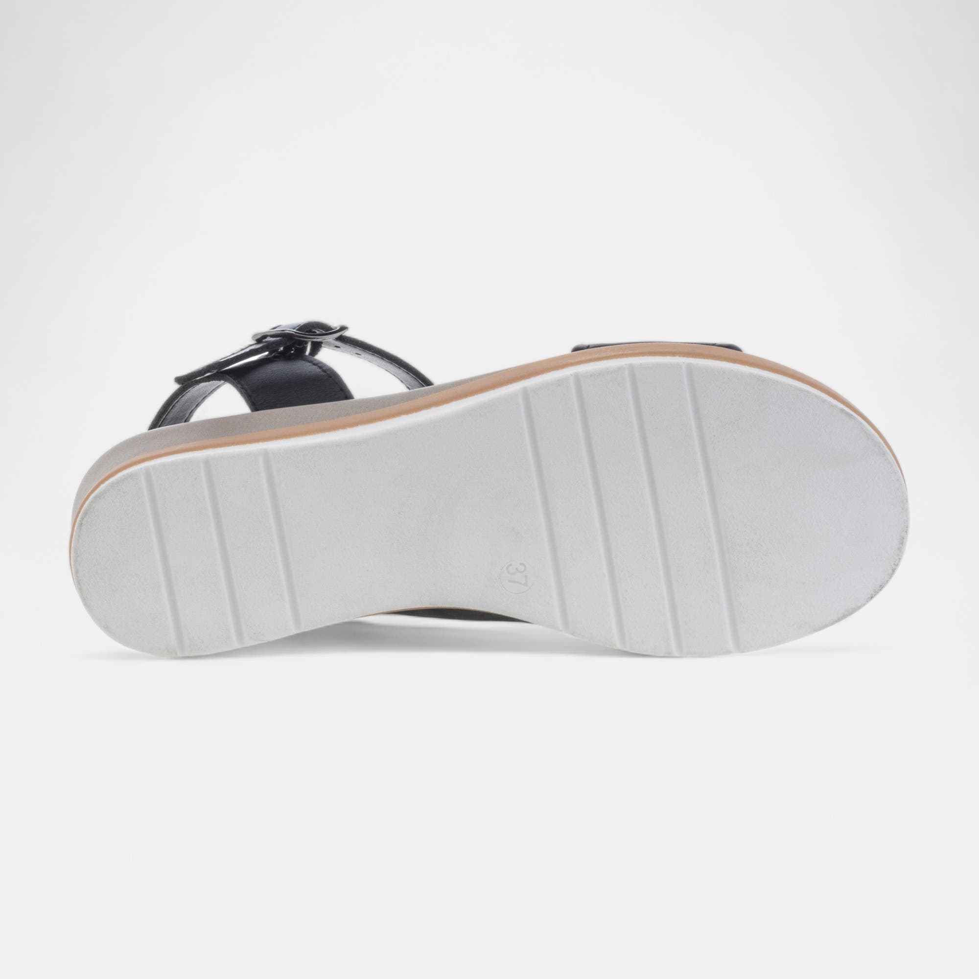 Sandales à talon compensé Femme en cuir noir