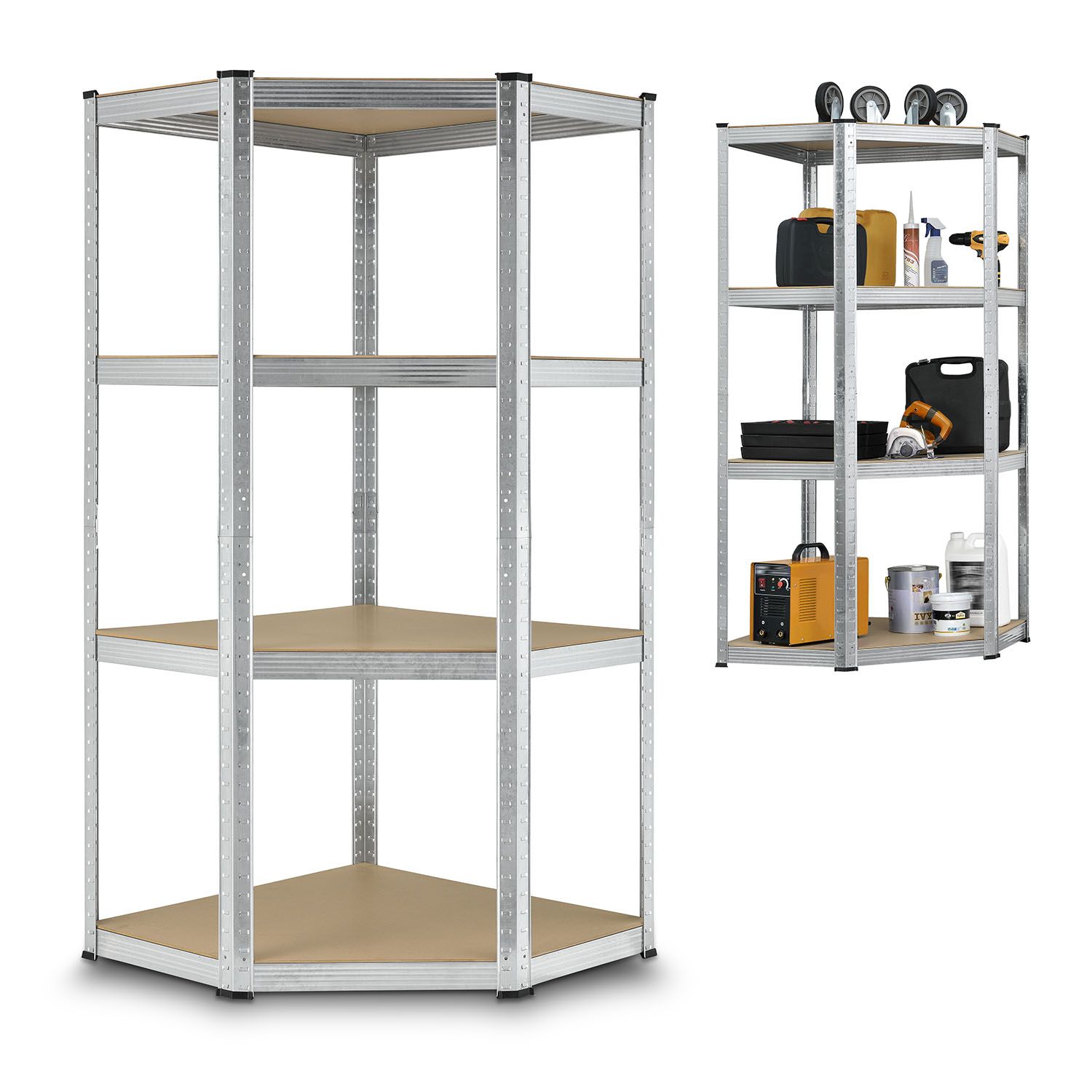 Juskys Lageregal Corner Easy 160 x 75 x 40-75 cm | 320 kg | 4 Böden | Schwerlastregal Metall