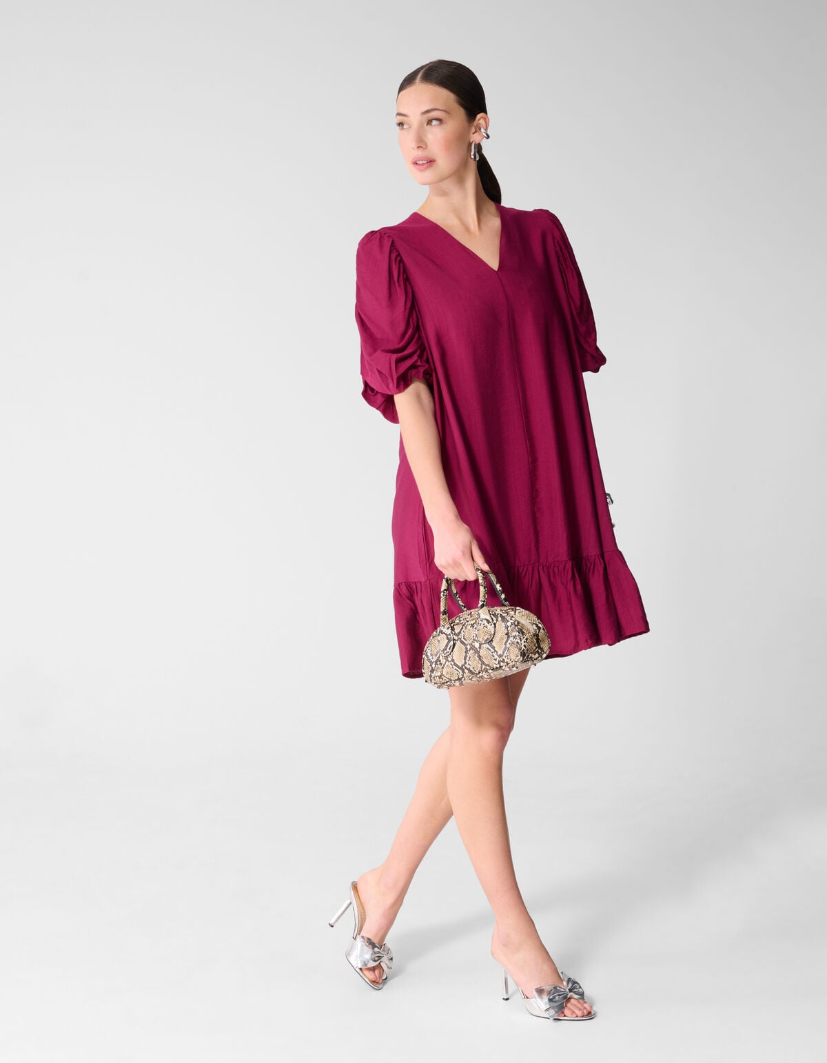 Puffy Sleeve Mini Jurk Paars