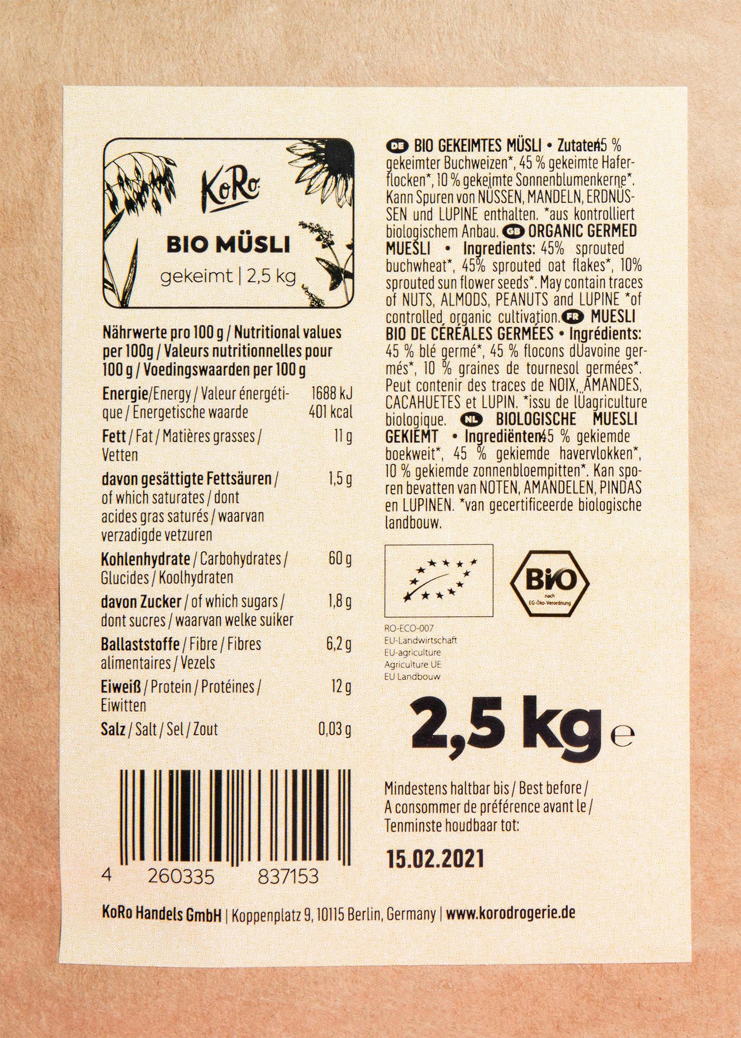 Gekeimtes Bio Müsli 2,5 kg