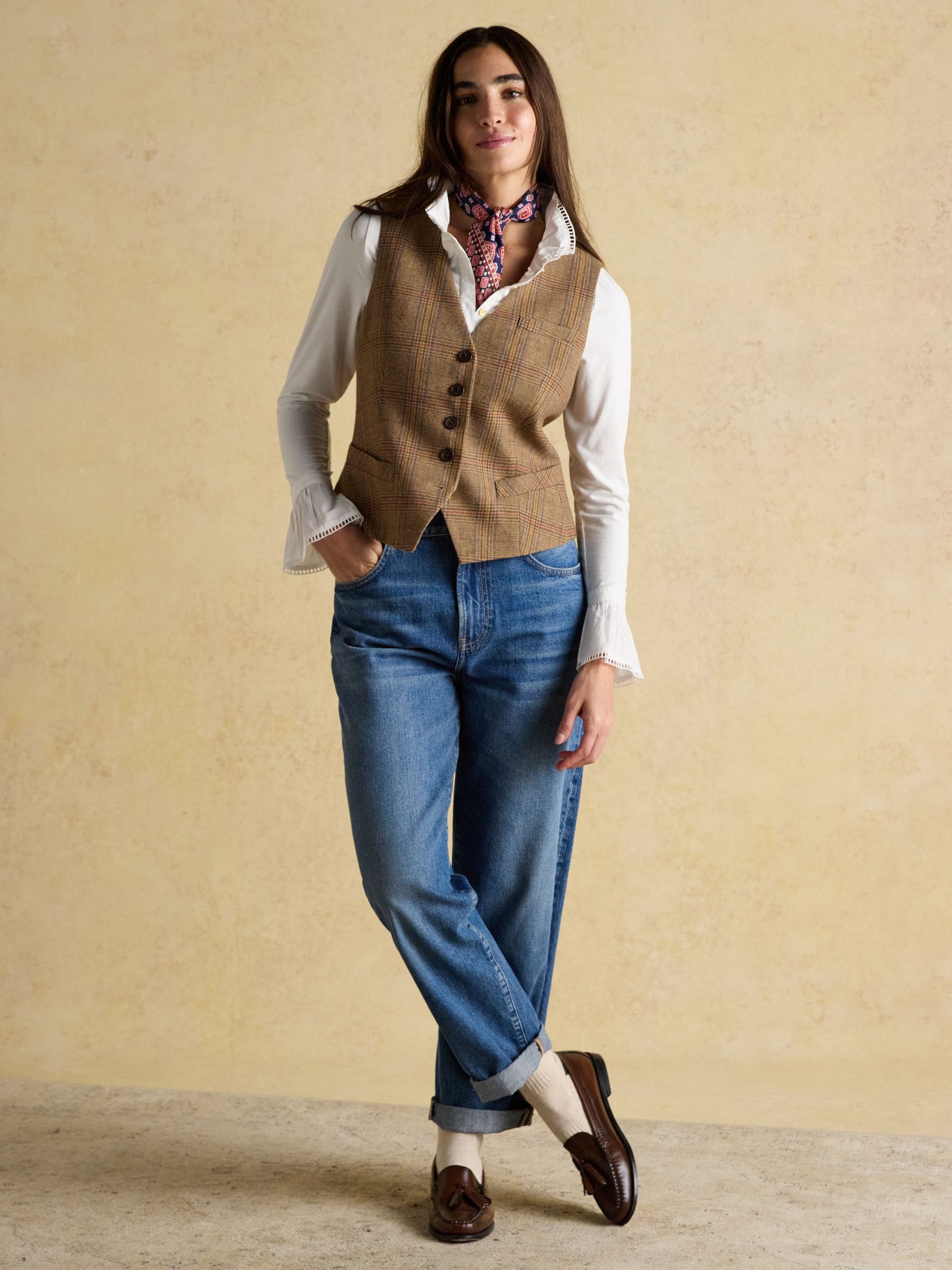 Wit - Joules Kate Lange Mouw Top met Ruches aan de Hals