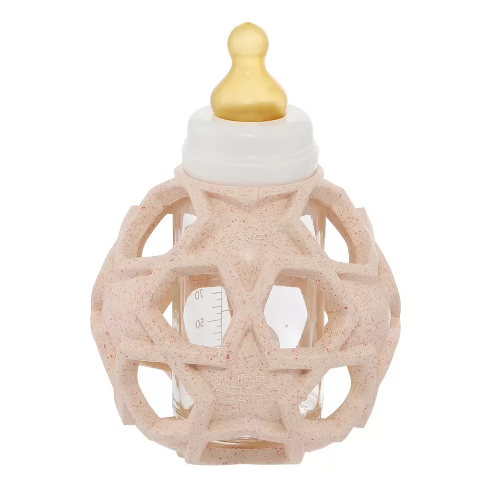 Hevea 2-i-1 Baby Glasflaske med Star Ball Cover - Lyserød