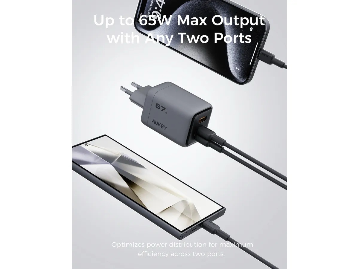 (67W) Comet Mix Dual USB C / 1x USB A GaN Ladegerät Netzteil Power Delivery (PA-C3) - Grey