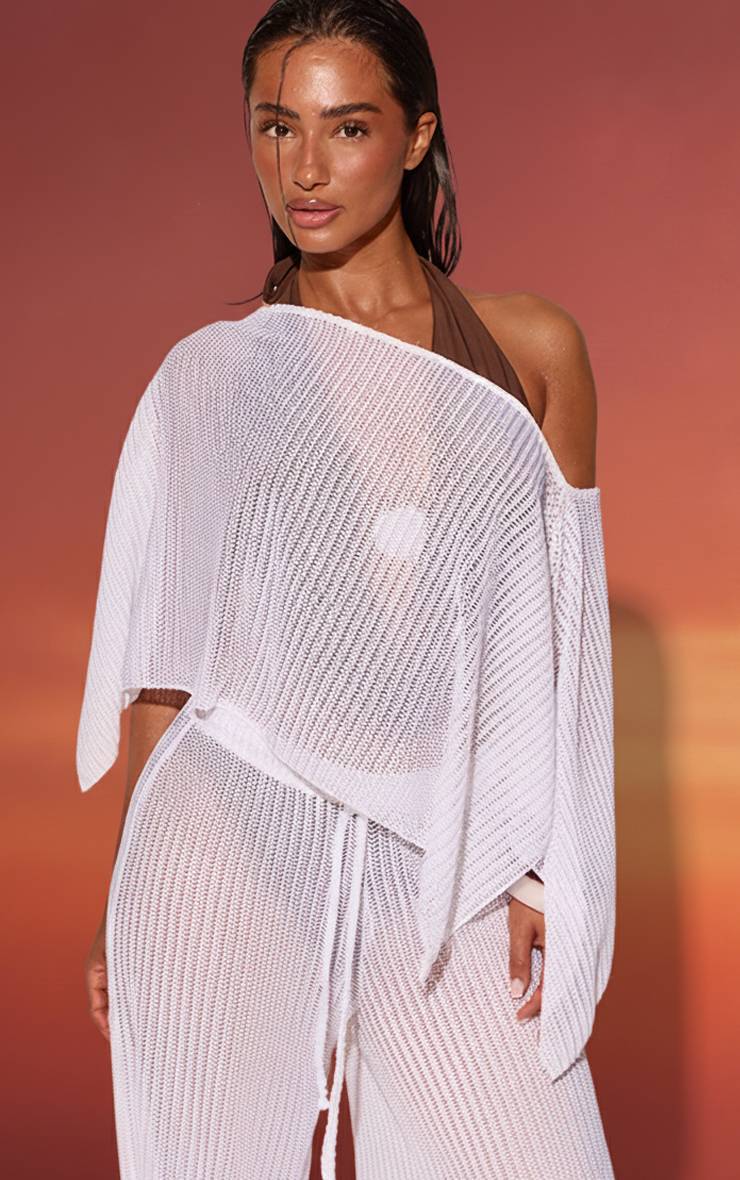 Blanc Pantalon De Plage Texturé