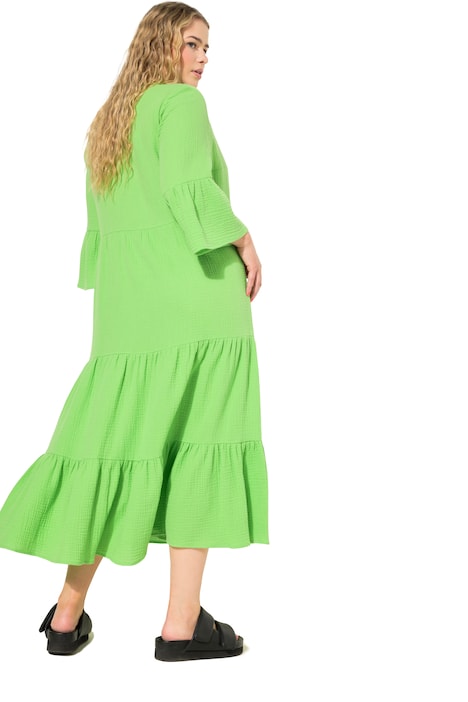 Maxikleid, A-Line, Musselin, Stehkragen, Volants, 3/4-Ärmel