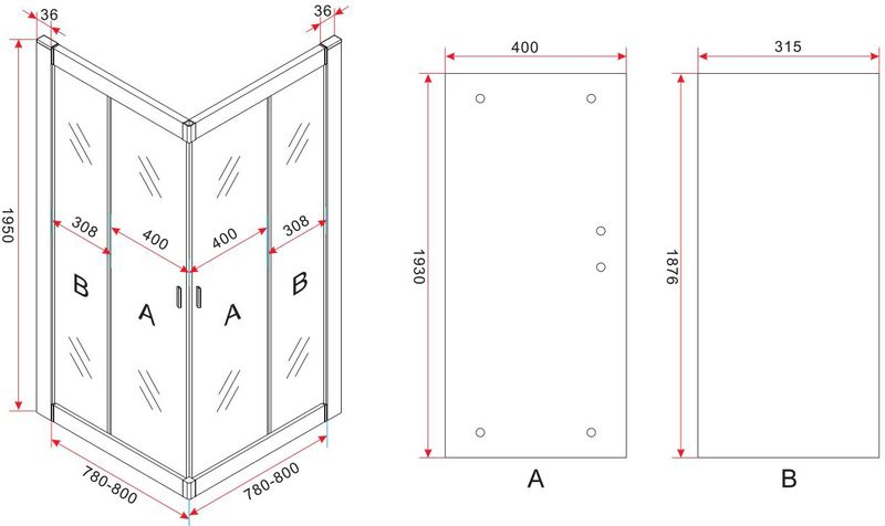 Alvoro - Pure - Douchecabine - Zwart - Glas - Ruimtebesparend ontwerp