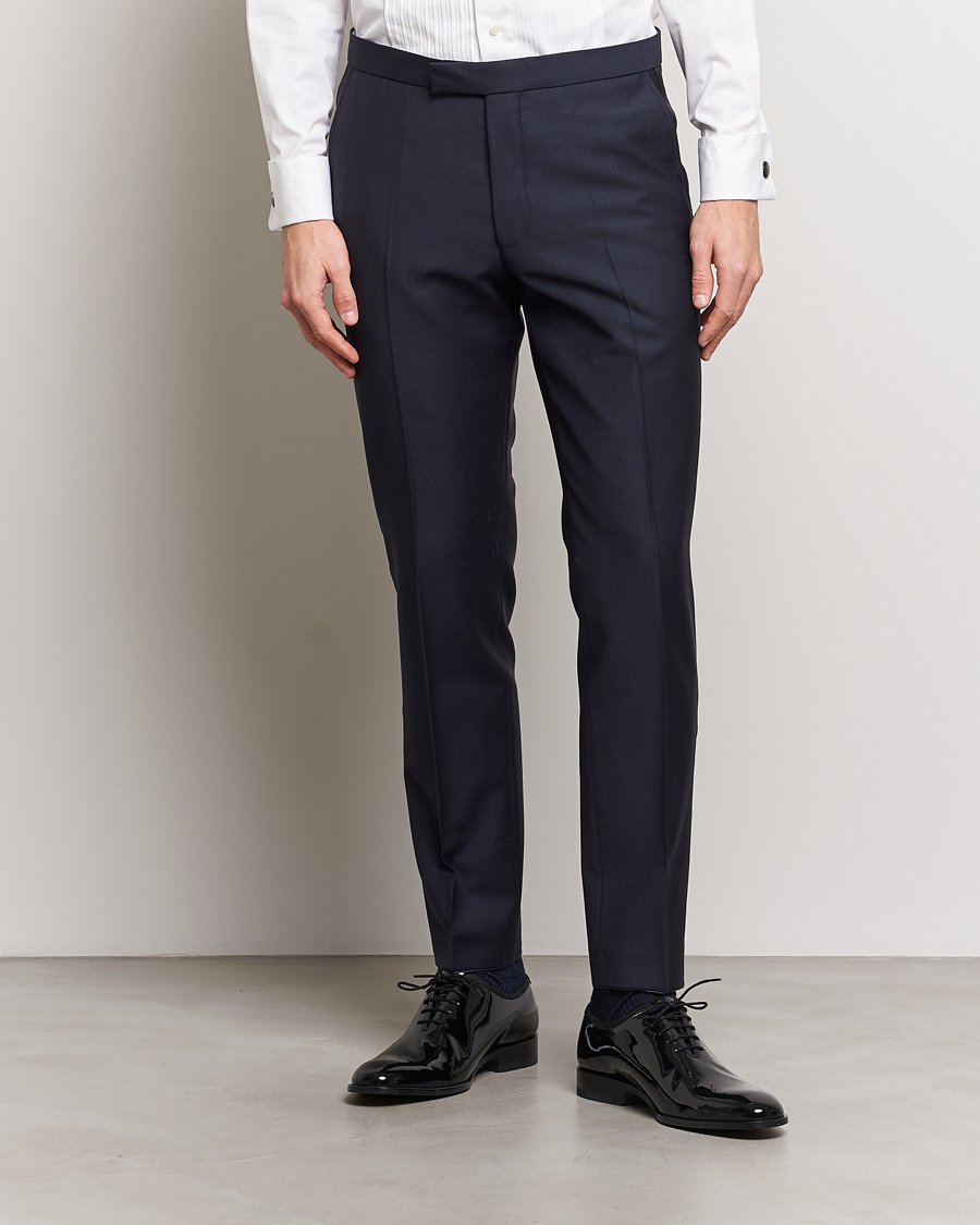 Oscar Jacobson Denz Wool Tuxedo Trousers Navy