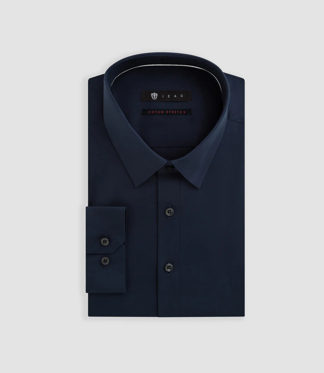 Chemise slim en popeline stretch marine MALTE