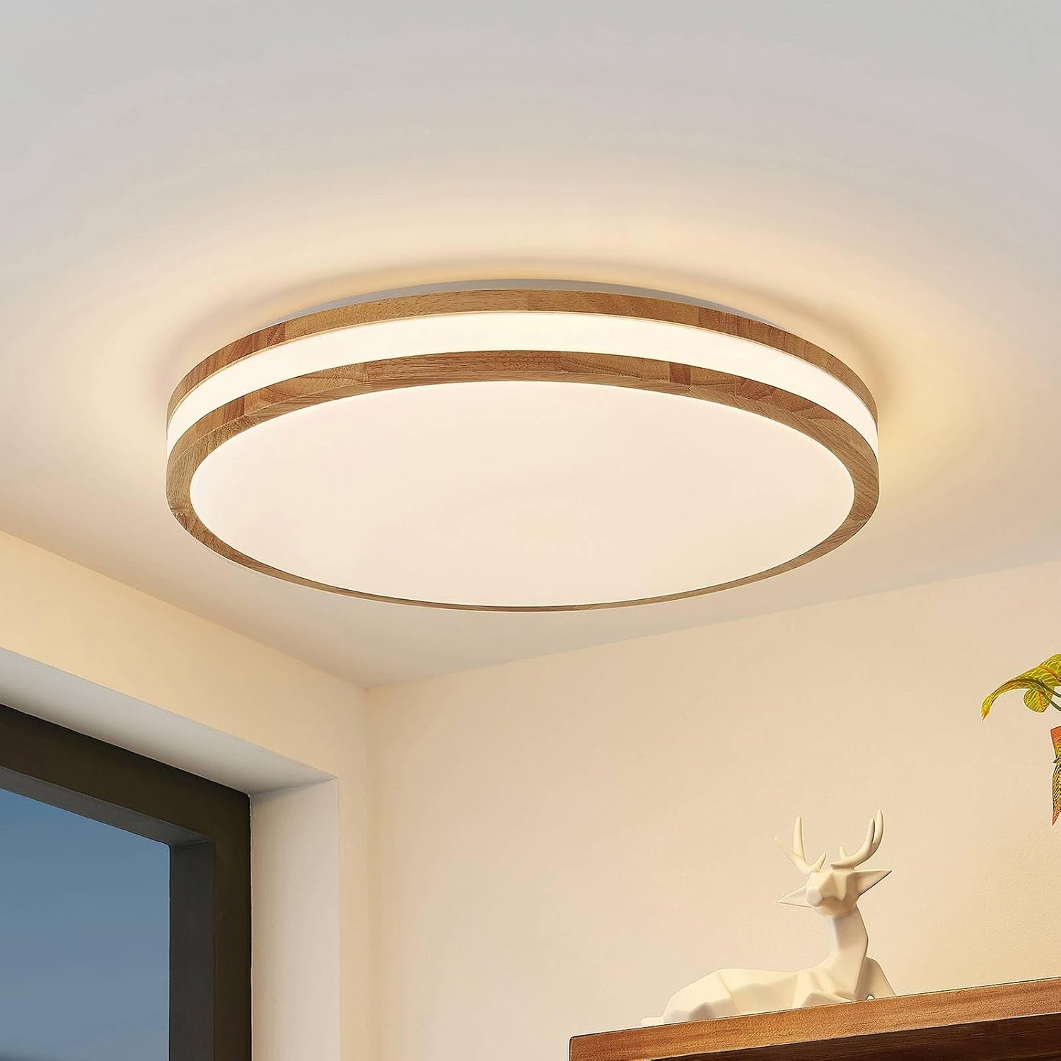 Lindby LED Deckenlampe Holz Ø49,5 cm, mit Fernbedienung dimmbar wechselbare Lichtfarbe 30W Wohnzimmerlampe Deckenleuchte Esszimmer