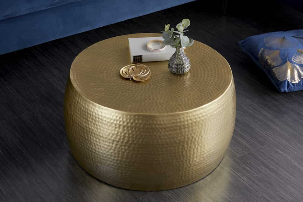 Runder Couchtisch ORIENT III 60cm gold Metall Hammerschlag Design handmade