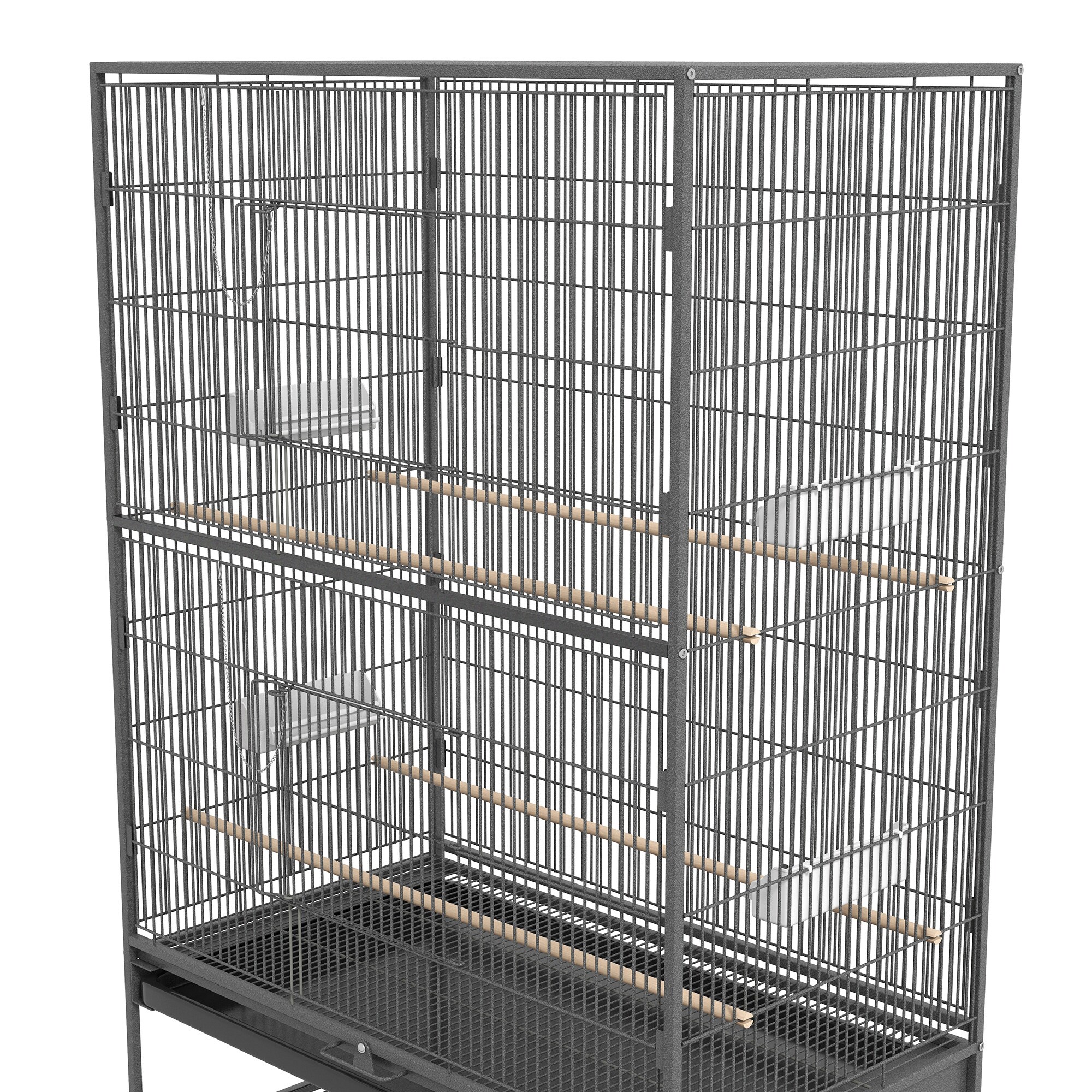 PawHut Vogelkäfig mit Rollen grau 94L x 57B x 153H cm