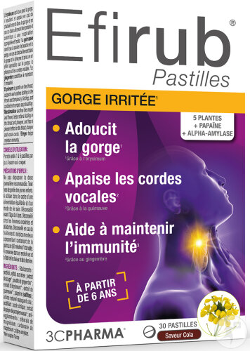 3C Pharma Efirub Gorge Irritée Goût Cola 30 Pastilles