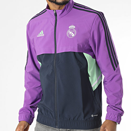 Veste De Sport Zippée A Bandes Real Madrid HT8805 Violet Bleu Marine