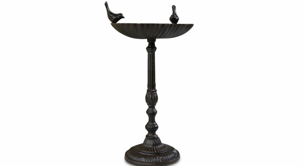 Abreuvoir 2 oiseaux sur pied fonte fonte marron 29x23x52.5cm