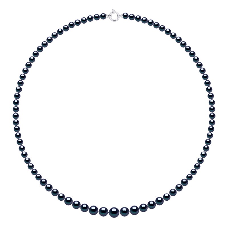 Collier Rang de Perles d'Eau Douce en Chute 10-6 mm PRINCESSE Fermoir Prestige Or Blanc 18 Carats