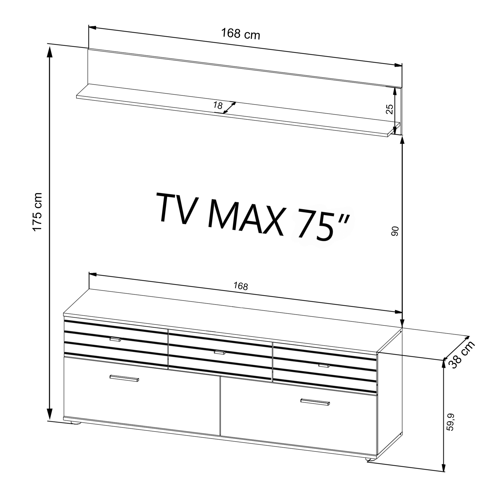2-teiliges Wohnwand-Set BARLET - weiß-Artisan Eiche