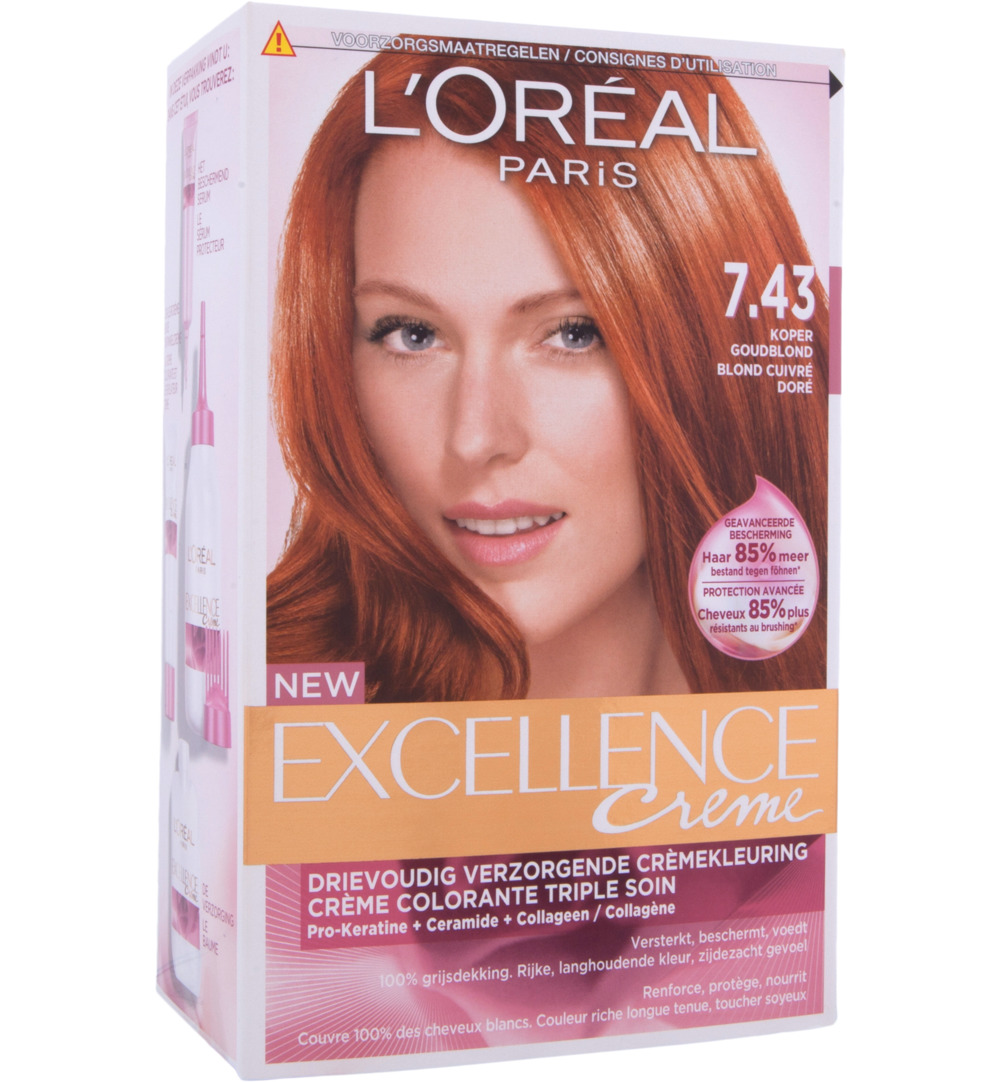 L’Oréal Excellence 7.43 Koper Goudblond (1 set)