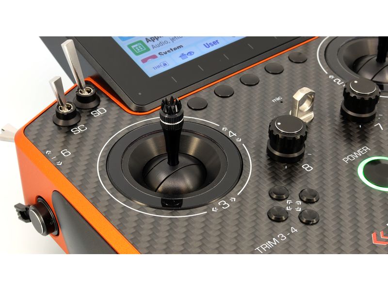 Jeti Fernsteuerung DS-24II Carbon Line Orange 24 Kanal, Dup Professioneller 24-Kanal-Sender mit Geber auf Rückseite und Carbon-Frontplatte