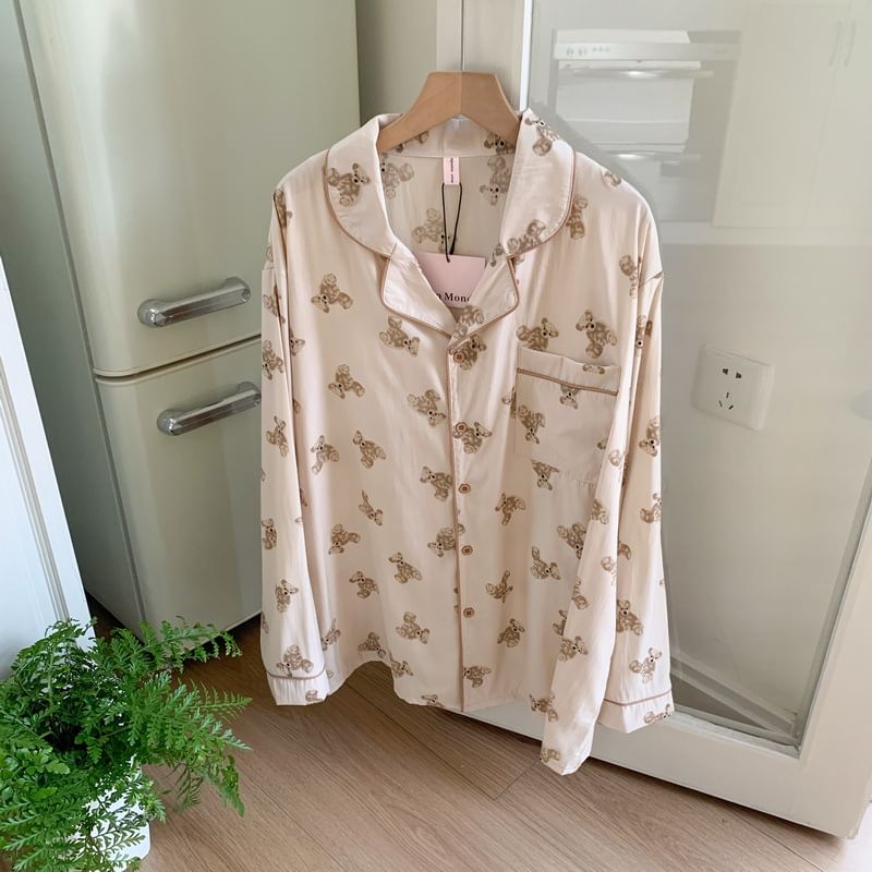 Sadelle - Koppel bijpassende pyjamaset met lange mouwen en berenprint