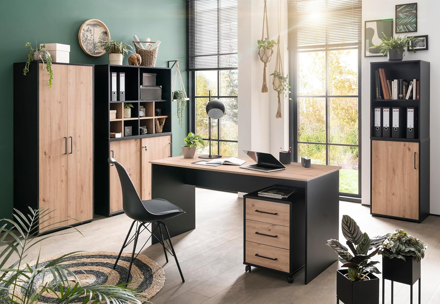Schildmeyer Schreibtisch Aino 155696, Artisan Eiche Dekor/schwarz, 150 x 65 x 73,6 cm