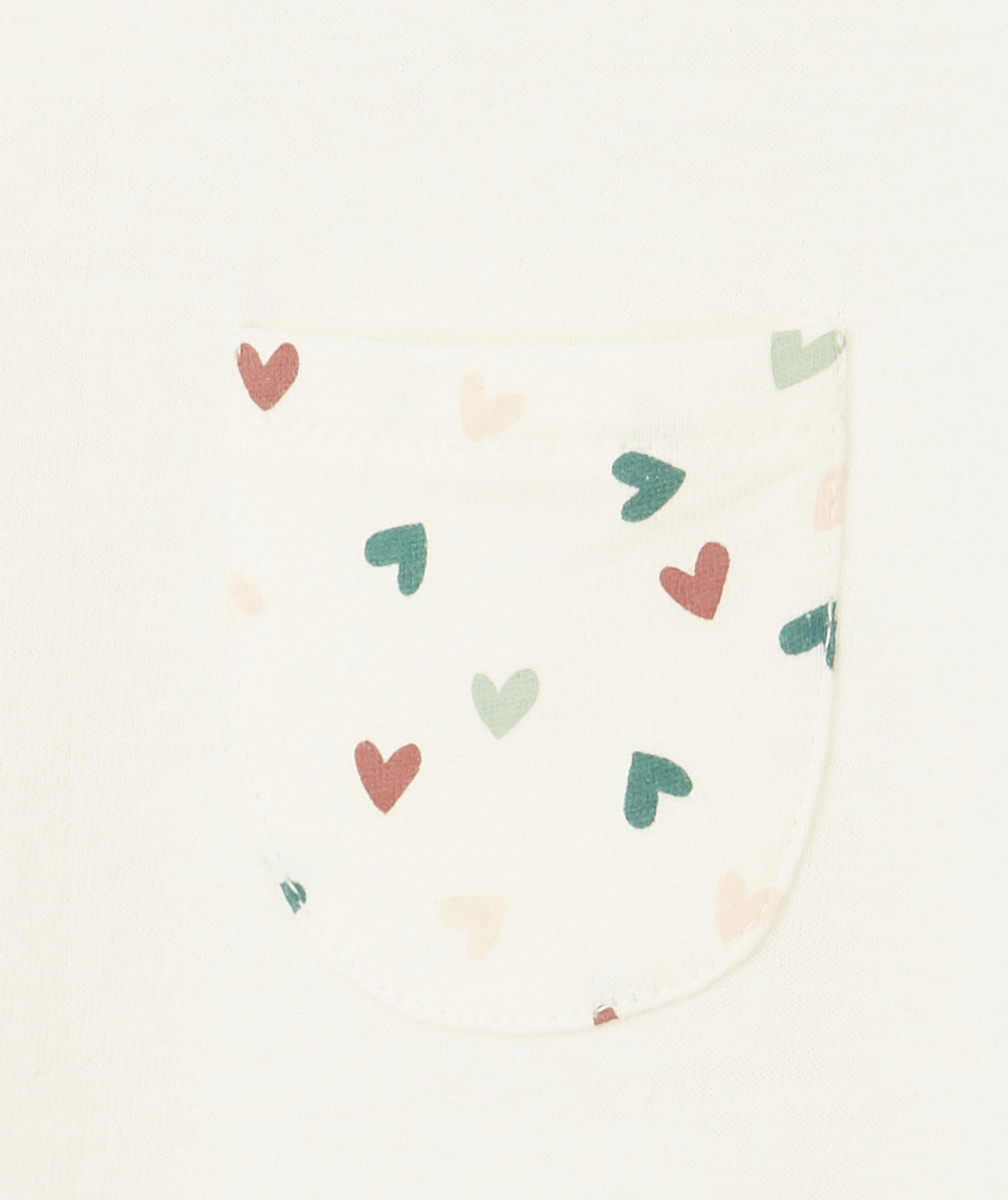 T-SHIRT ÉCRU BÉBÉ FILLE MANCHES COURTES AVEC MOTIFS COEURS