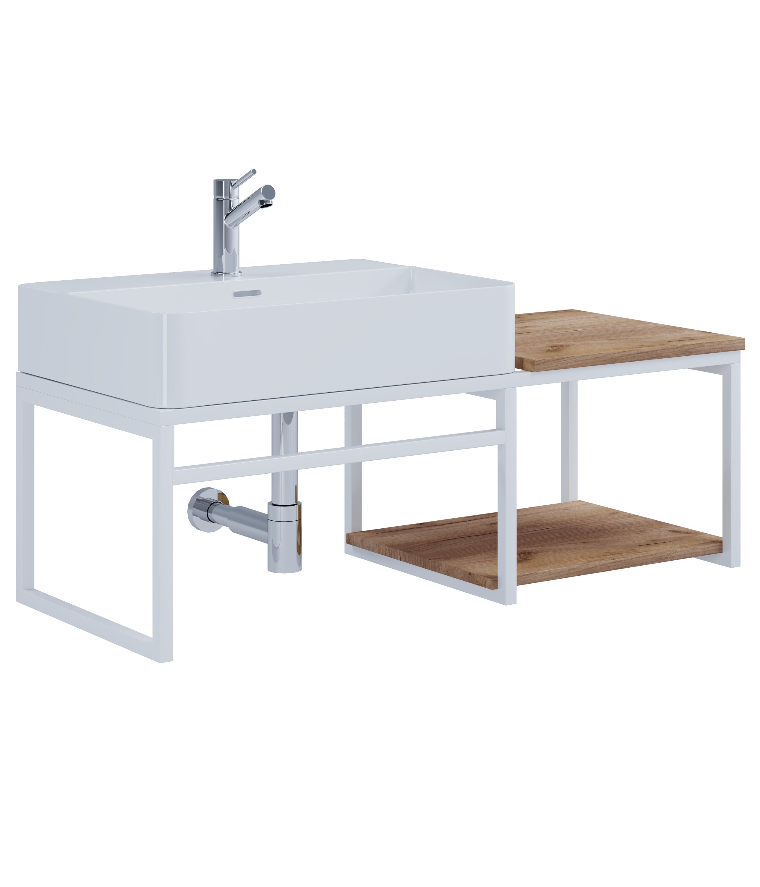 VCM 2-tlg. Waschplatz Waschtisch Badmöbel Set Waschbecken Holz Metall Industrial Style Bitila 100