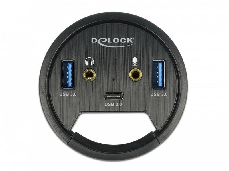 Delock Tisch-Hub USB 3.0 Typ A/C   HD Audio USB-/Audio-Hub für Tischplattenmontage: 3x USB und 2x HD-Audio