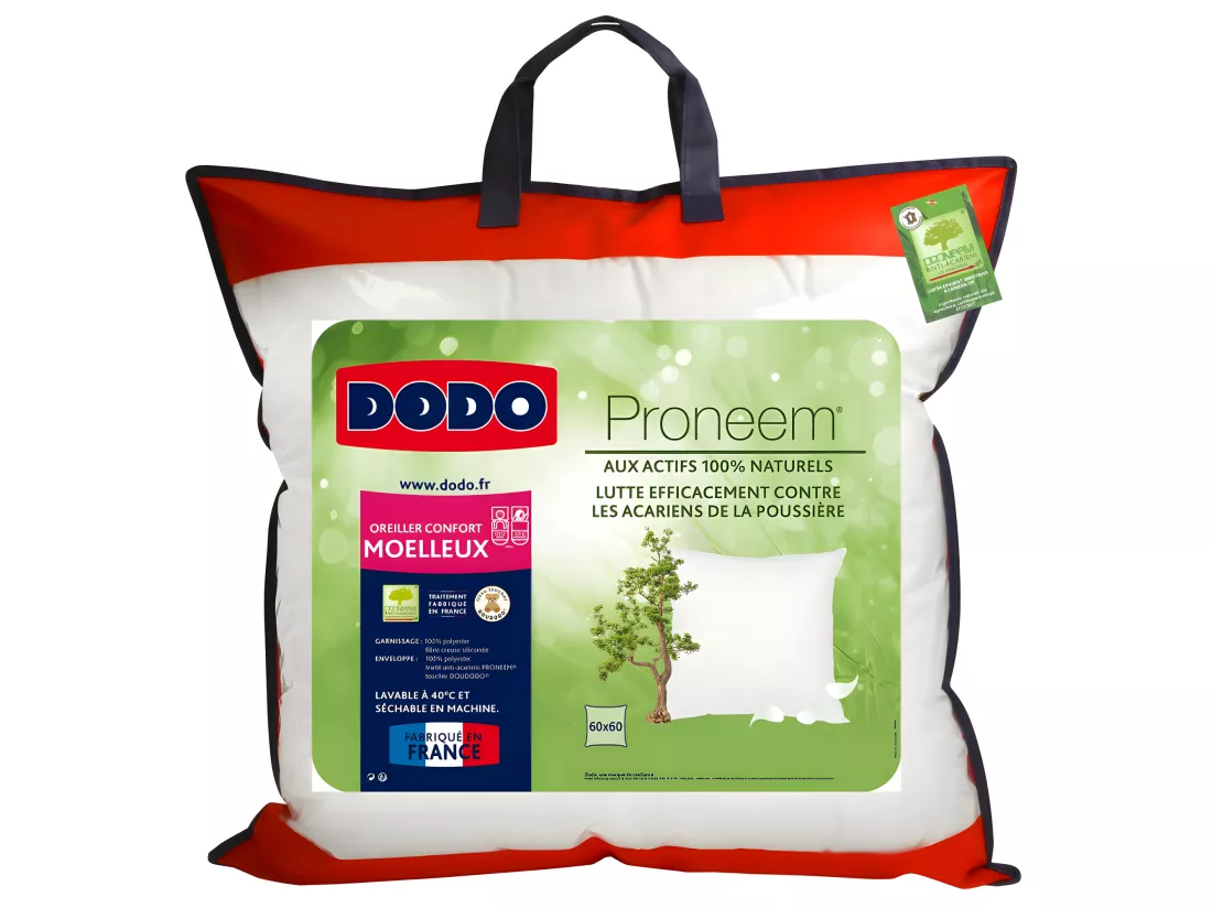 Lot De 2 Oreillers Moelleux Antiacariens Proneem® Fibre Volupt’air® Dodo - 60 X 60 Cm