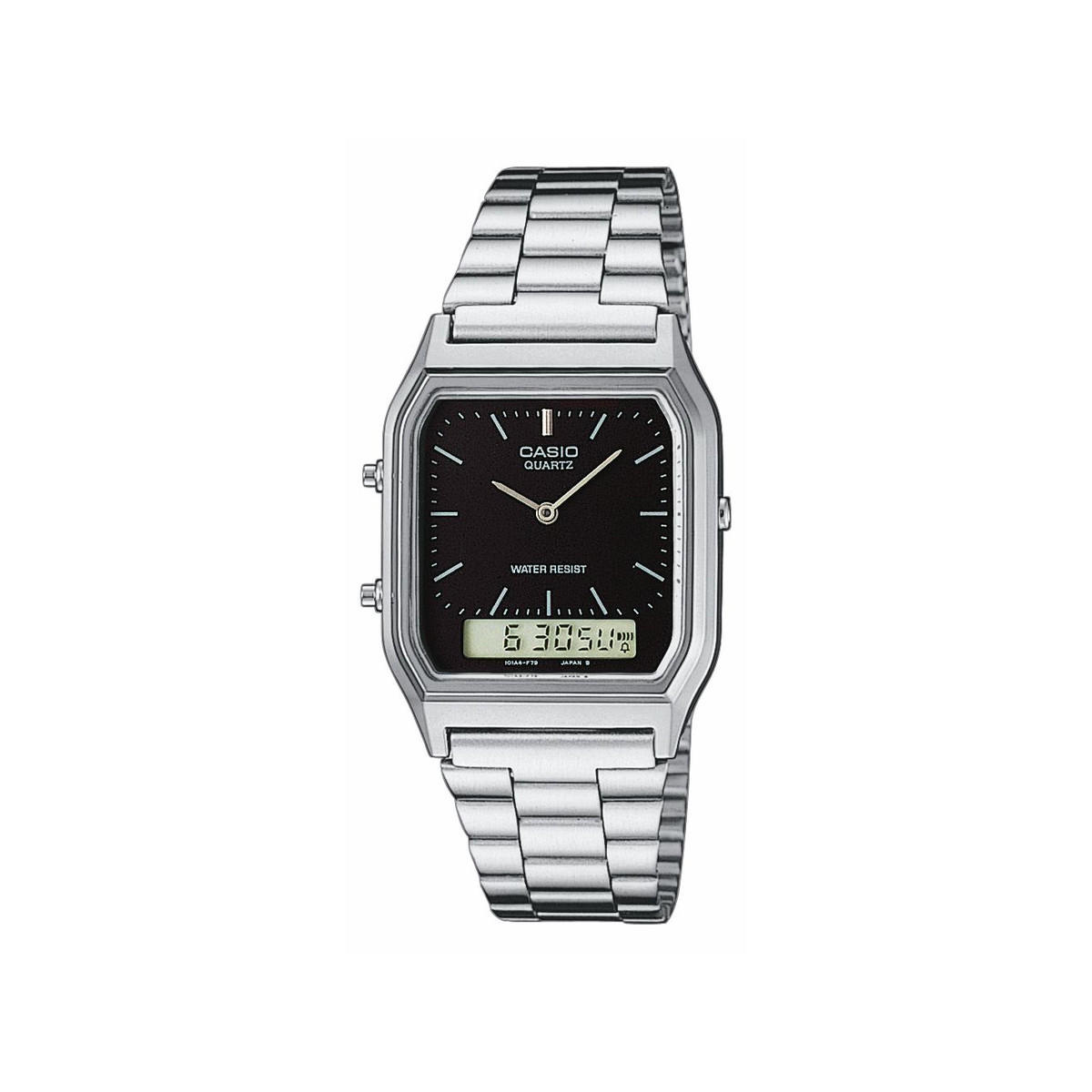 Montre CASIO vintage edgy homme bracelet acier argent