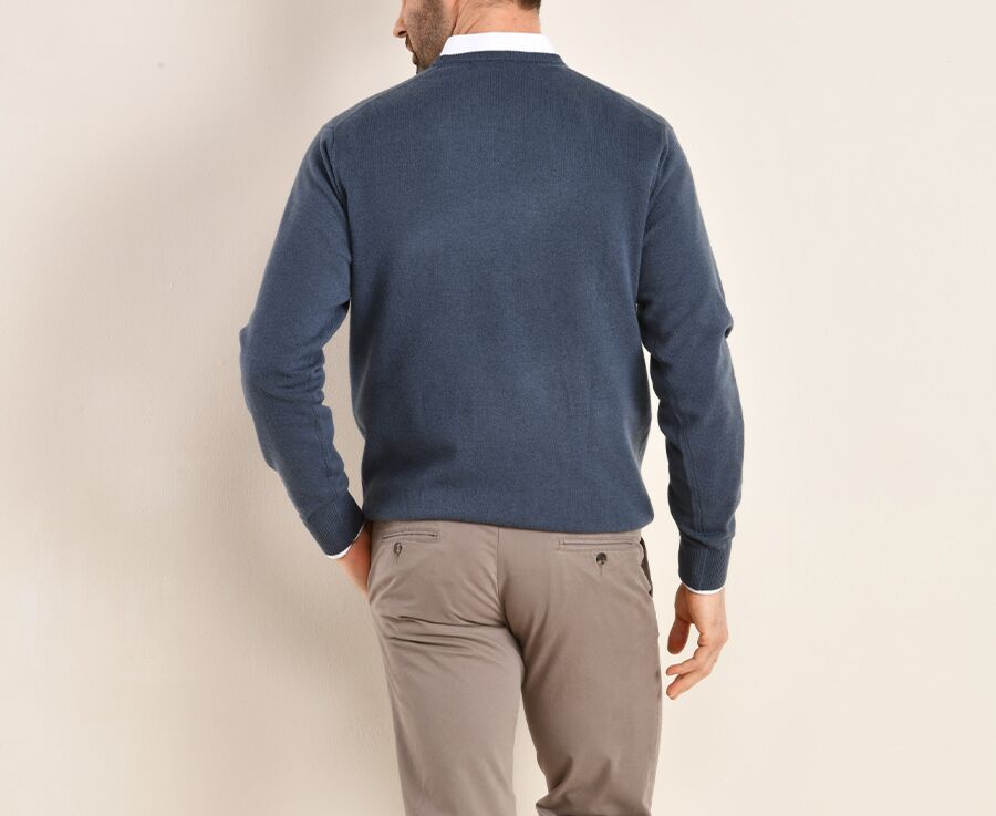 Pull homme laine col rond Bleu Pétrole - CONAN